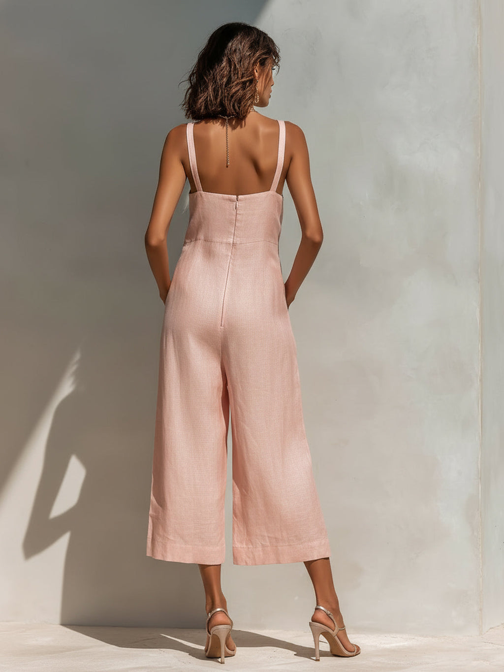 Thora Pink Linen Sleeveless Jumpsuit