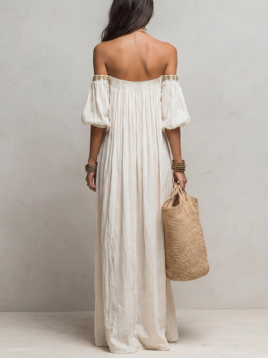 Coralie Ivory Off-Shoulder Maxi Dress