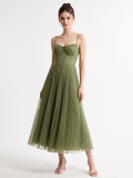 GALLIA Women's Spaghetti Strap Pleated Corset Maxi Dress