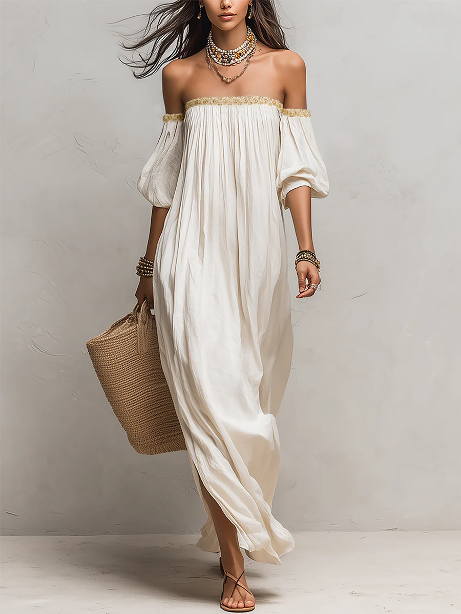 Coralie Ivory Off-Shoulder Maxi Dress