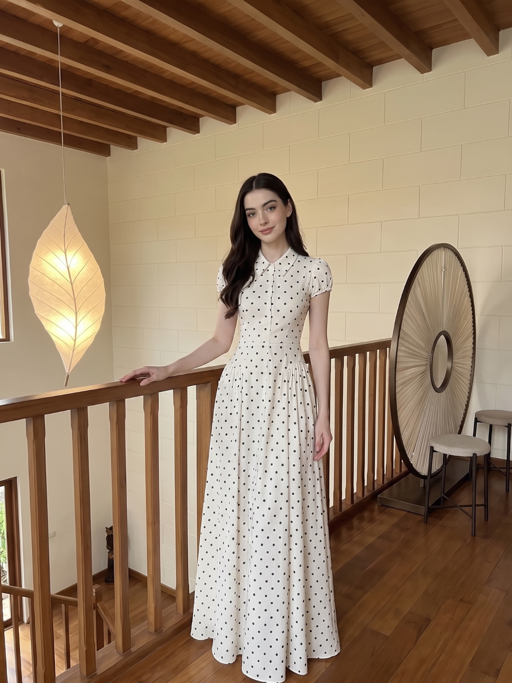 ADALINE Women's Short Sleeve Polka Dot Maxi Dress