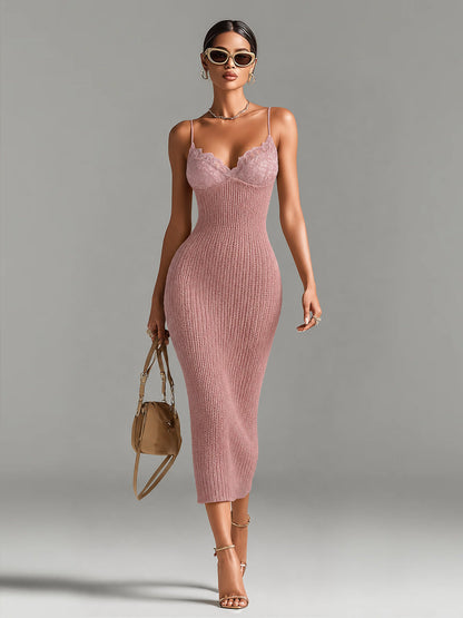 Lux Lace V-Neck Midi Dress