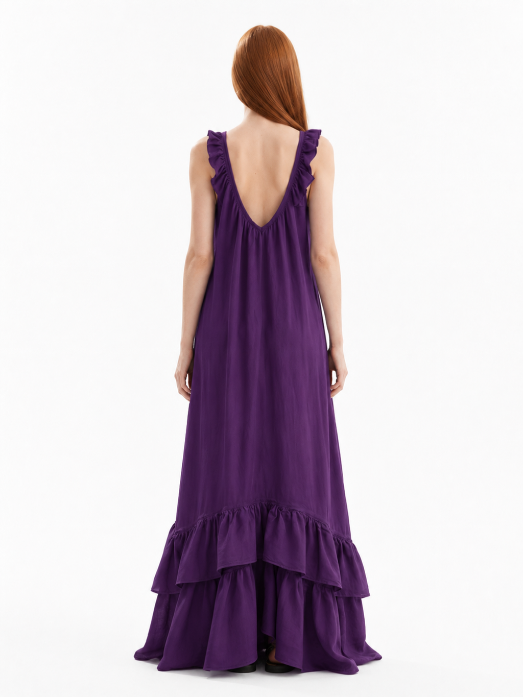 REIGN Women's Sleeveless Ruffle V-Neck Boho Maxi Dress
