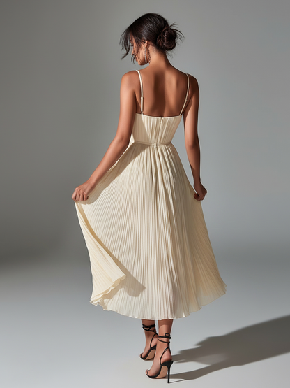 Opal White Chiffon Sweetheart Midi Dress