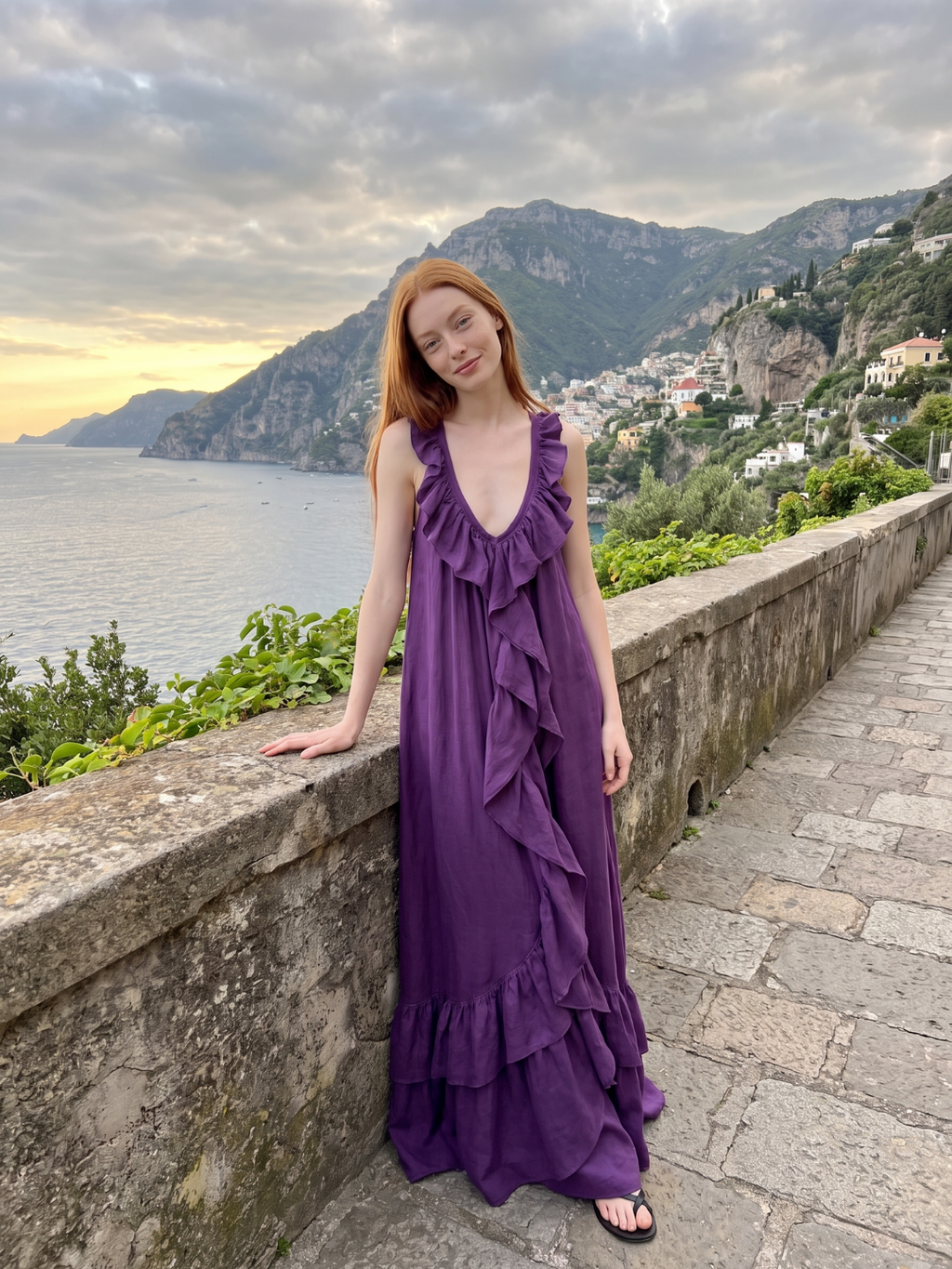 REIGN Women's Sleeveless Ruffle V-Neck Boho Maxi Dress