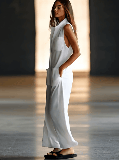 Cosima White Linen Sleeveless Jumpsuit