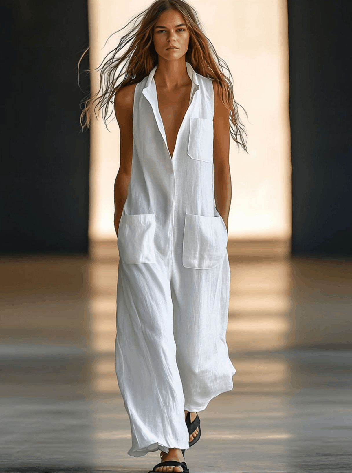Cosima White Linen Sleeveless Jumpsuit