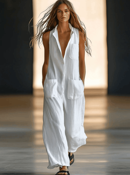 Cosima White Linen Sleeveless Jumpsuit