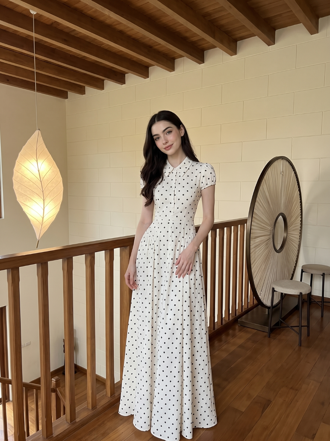 ADALINE Women's Short Sleeve Polka Dot Maxi Dress