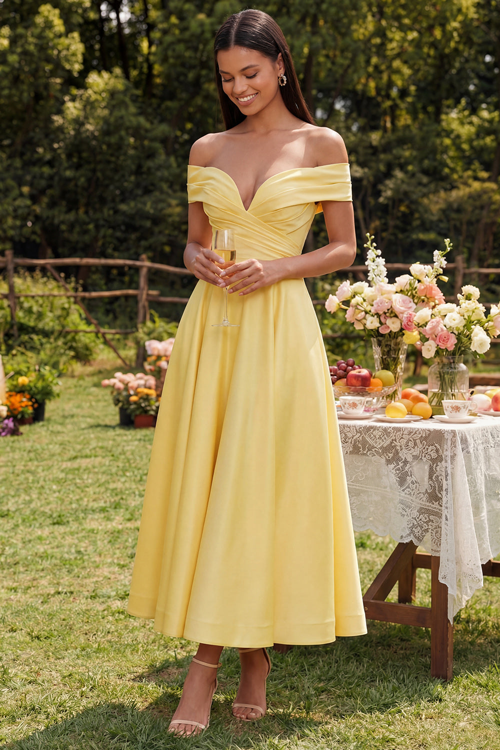 Ginevra Yellow A-Line Midi Dress