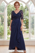 Tiphaine Navy Chiffon V-Neck Dress