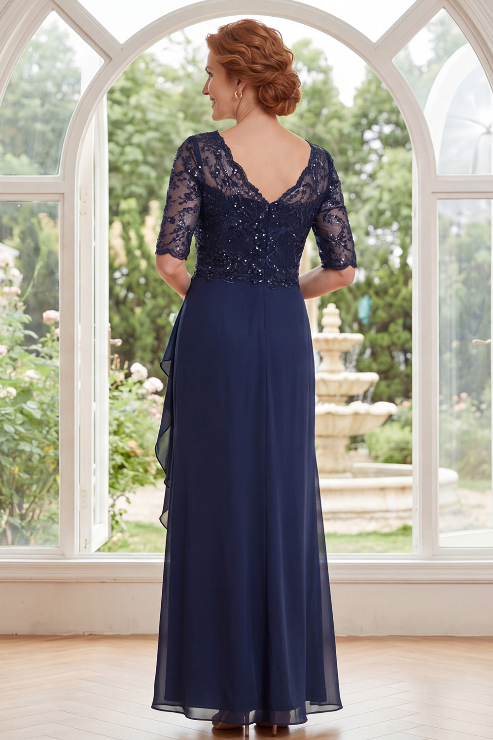 Tiphaine Navy Chiffon V-Neck Dress