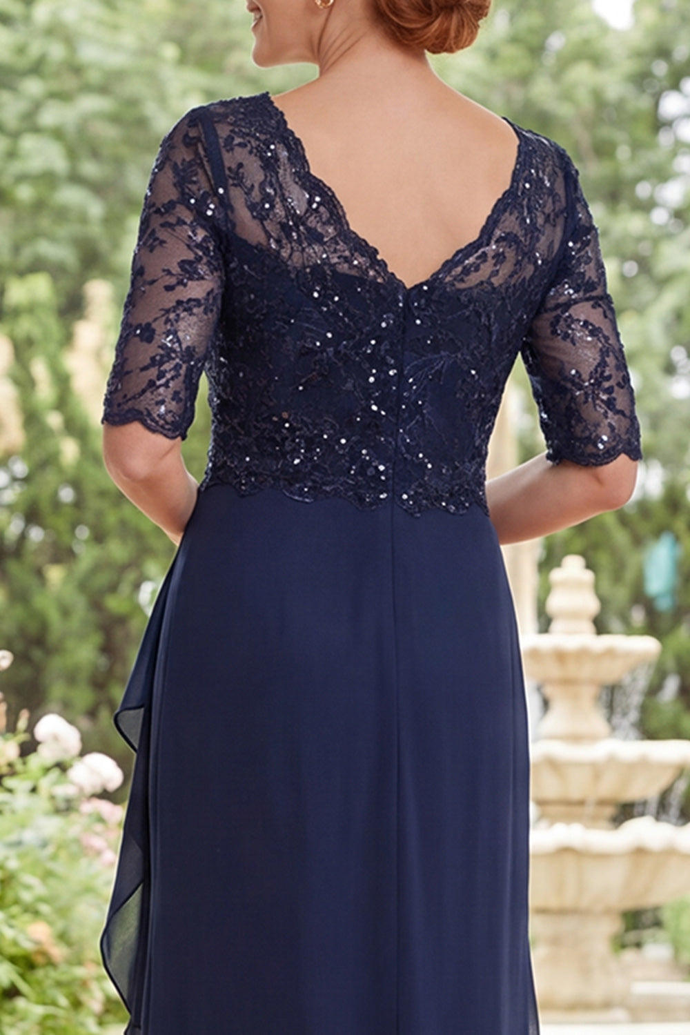 Tiphaine Navy Chiffon V-Neck Dress