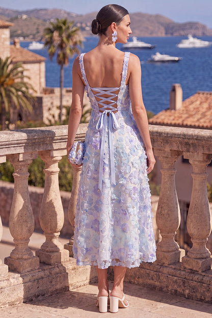 Kerensa Yellow Lace Floral Midi Dress