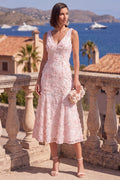 Lavinia Pink V-Neck Midi Dress