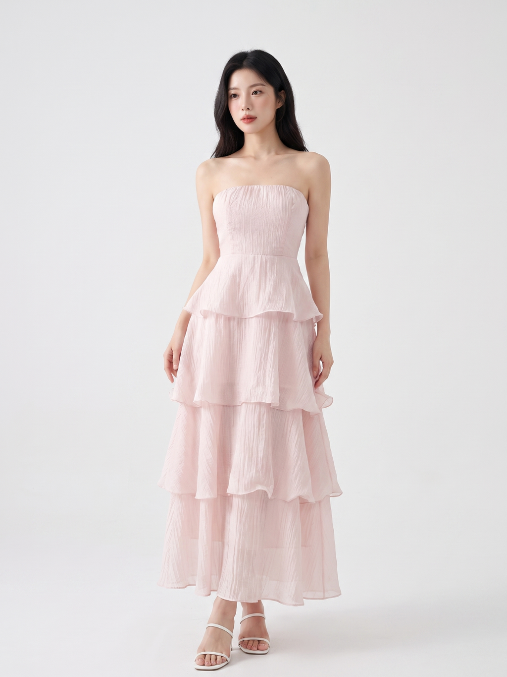 GISELLE Women's Strapless Tiered Ruffle Maxi Dress