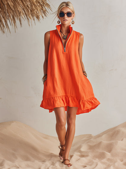Esme Orange Linen Ruffle Mini Dress