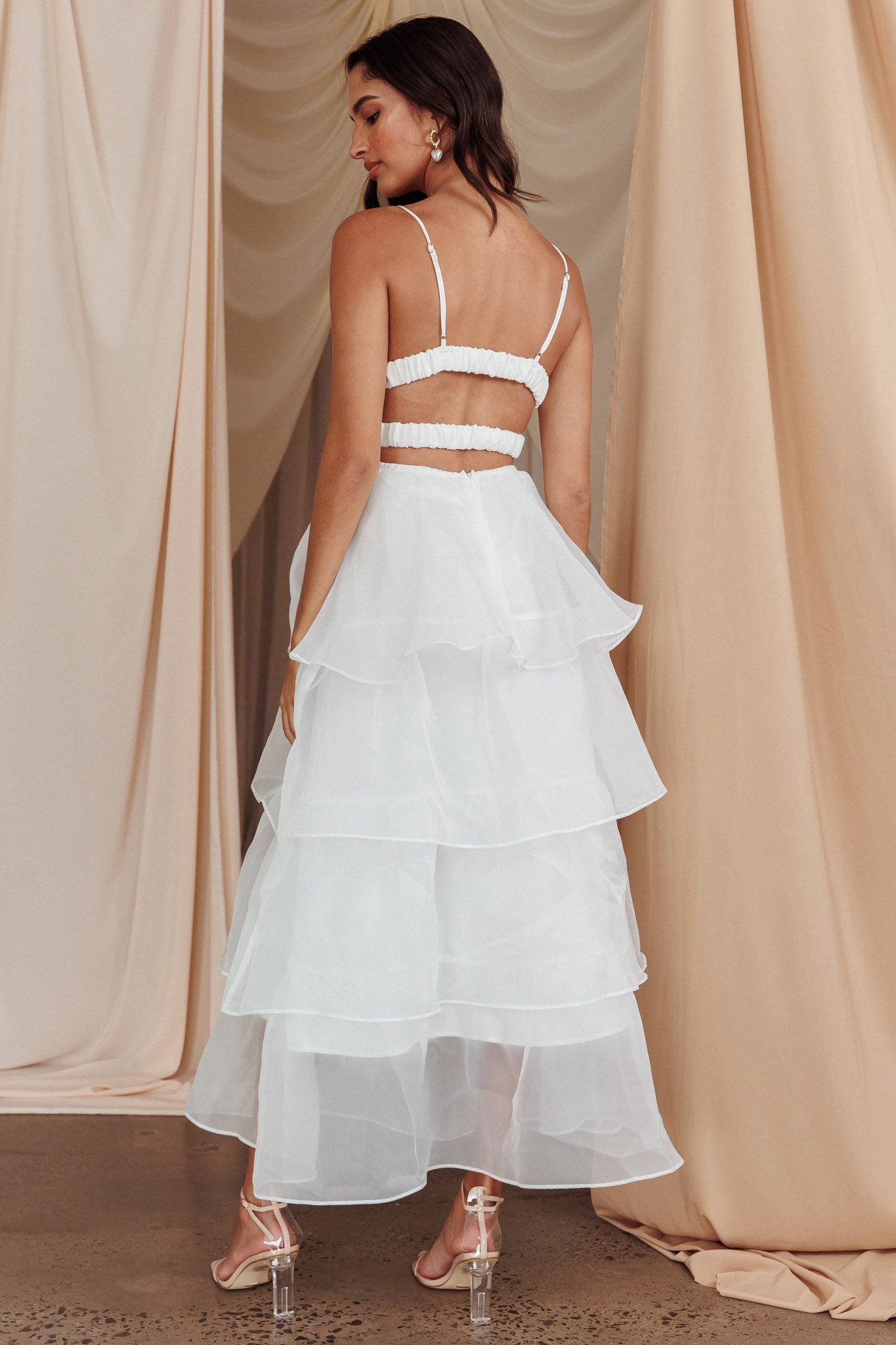 Yseult White Ruffle Midi Dress