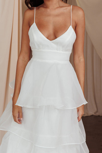 Yseult White Ruffle Midi Dress