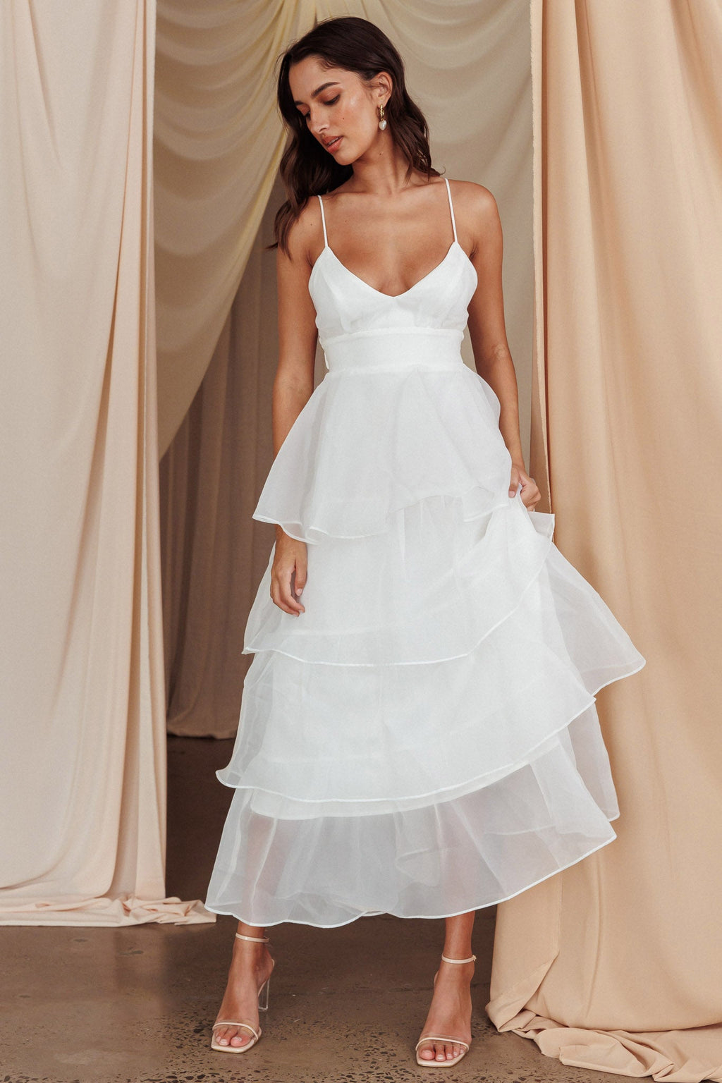 Yseult White Ruffle Midi Dress