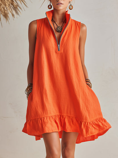 Esme Orange Linen Ruffle Mini Dress