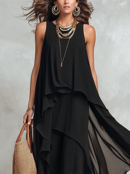Arabella Black Chiffon Sleeveless Maxi Dress