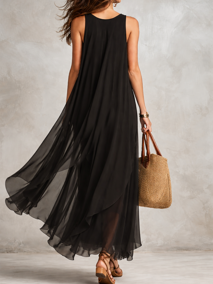 Arabella Black Chiffon Sleeveless Maxi Dress