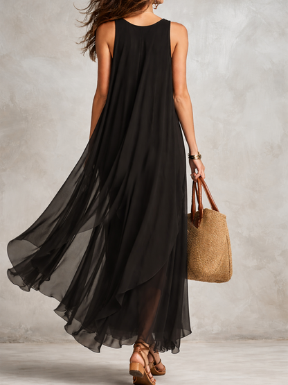 Arabella Black Chiffon Sleeveless Maxi Dress
