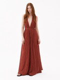 VALERIA Women's Deep V-Neck Pleated Maxi Dress