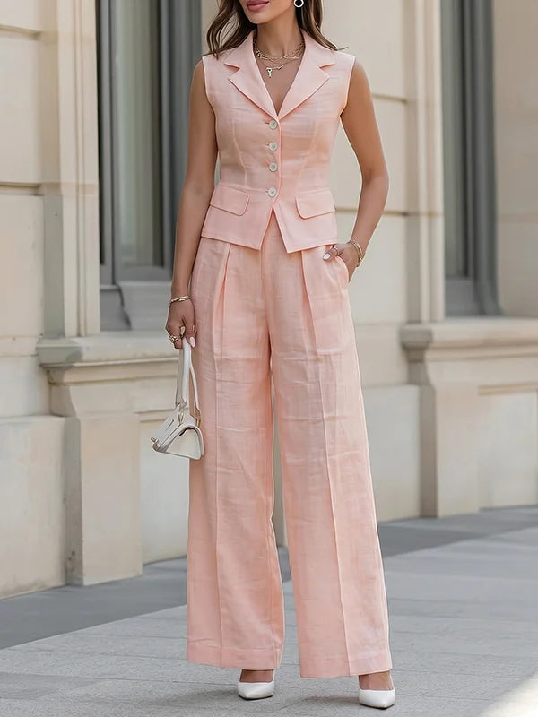 Ada Pink Linen Sleeveless Co-ord Set