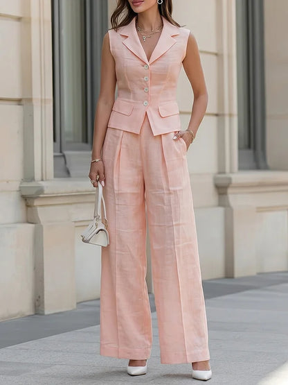 Ada Pink Linen Sleeveless Co-ord Set