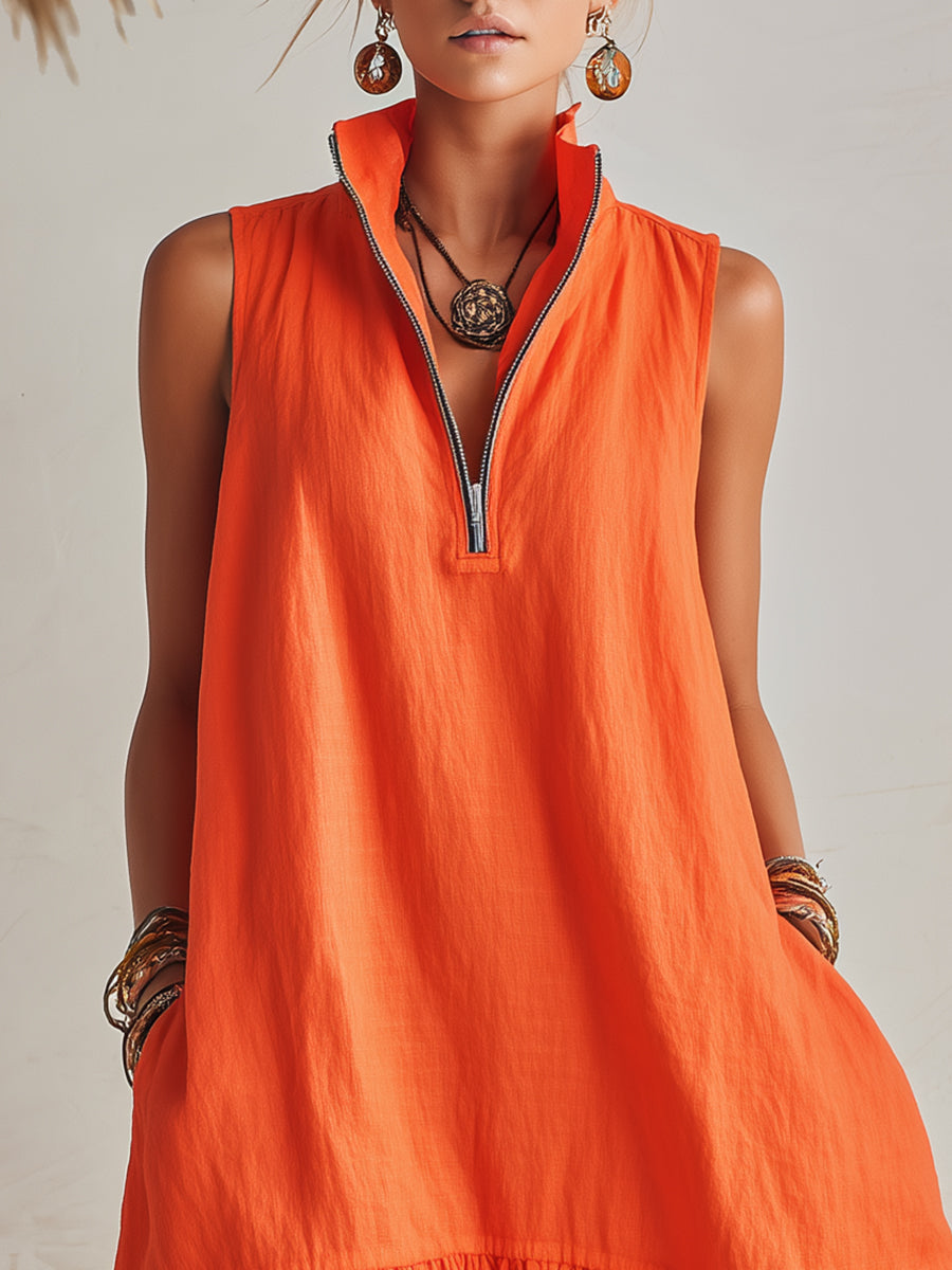 Esme Orange Linen Ruffle Mini Dress
