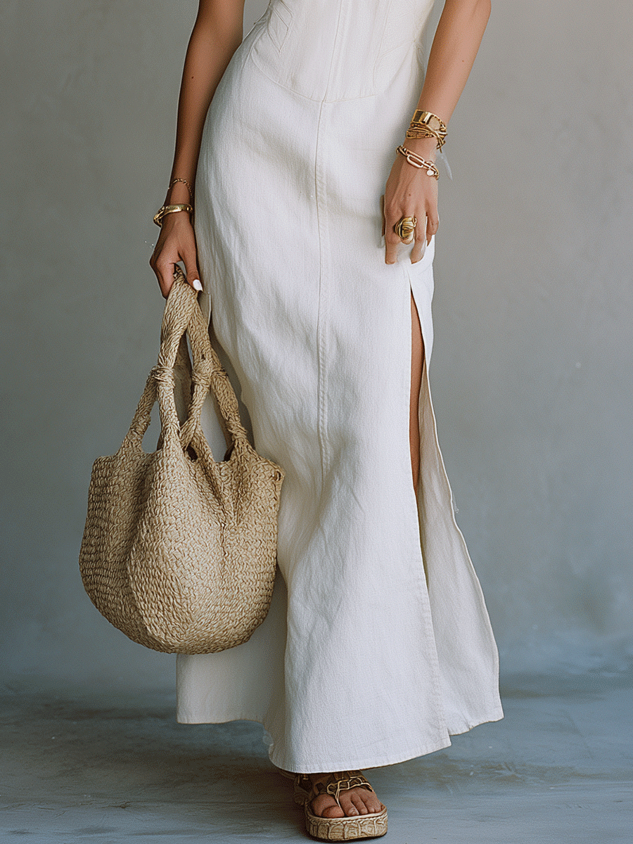 Genevieve White High Slit Maxi Dress