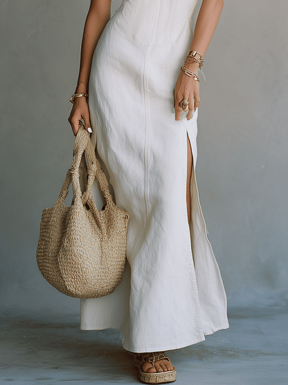 Genevieve White High Slit Maxi Dress