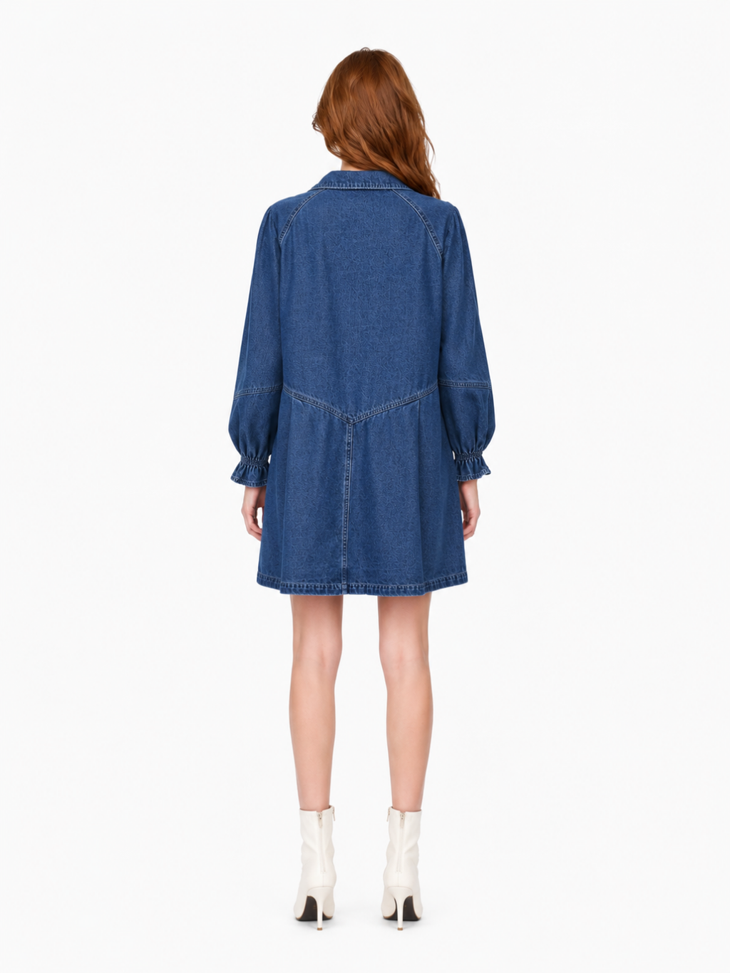 WRENLEY Women's Long Sleeve Washed Denim Button-Front Mini Dress