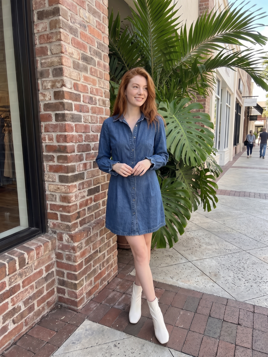 WRENLEY Women's Long Sleeve Washed Denim Button-Front Mini Dress