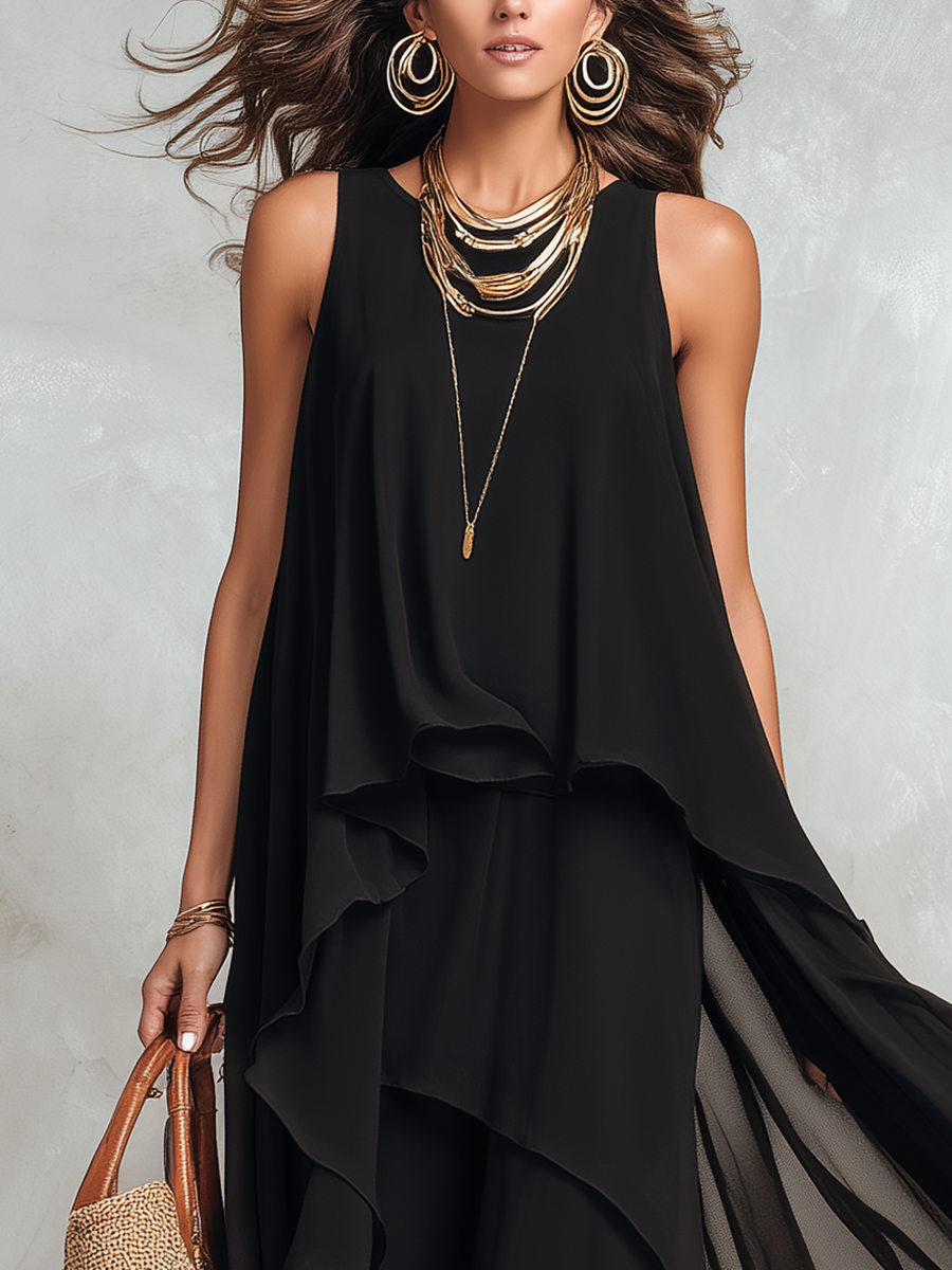 Arabella Black Chiffon Sleeveless Maxi Dress