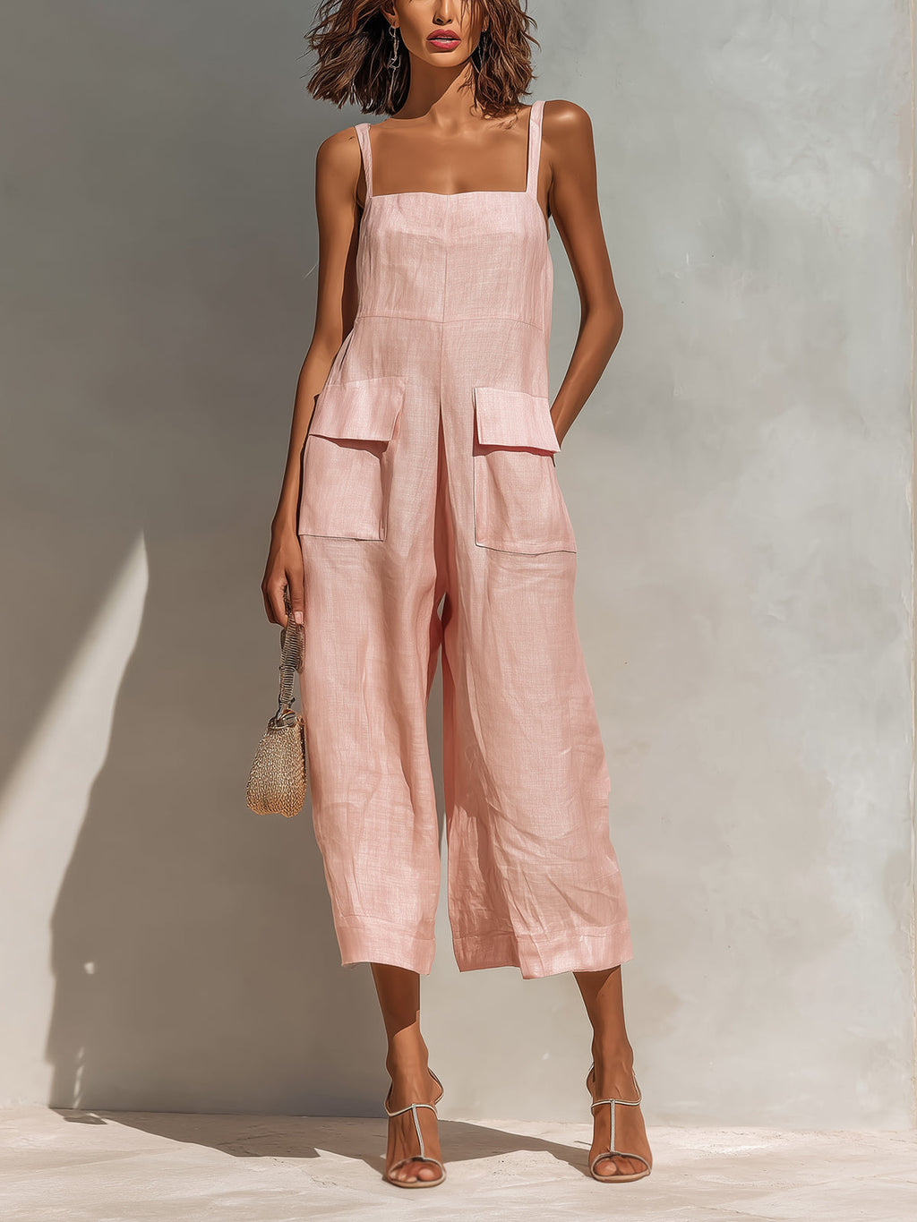 Thora Pink Linen Sleeveless Jumpsuit