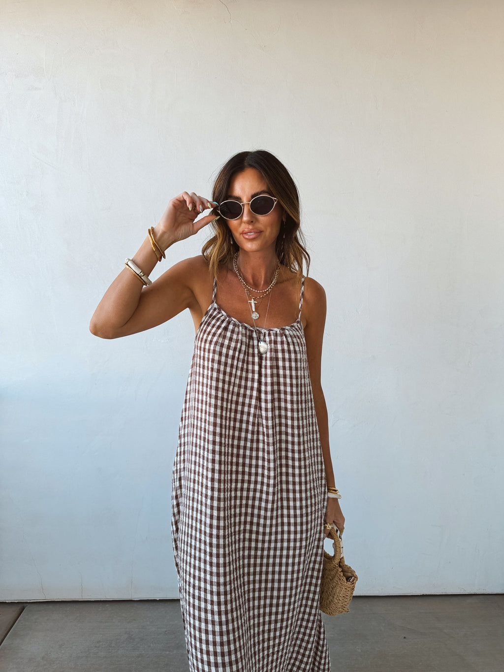 Sadie | Gingham Cotton Scoop-Neck Spaghetti Strap Maxi Dress