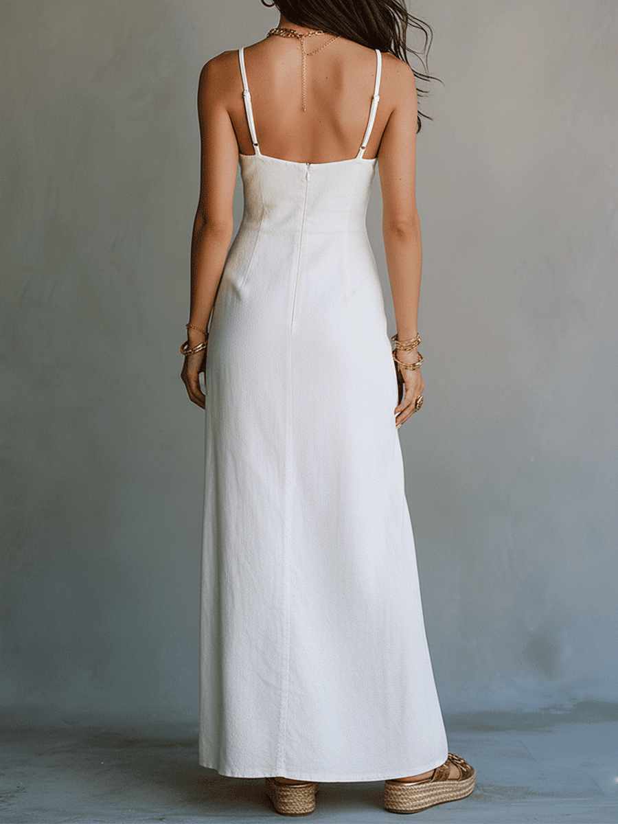 Genevieve White High Slit Maxi Dress
