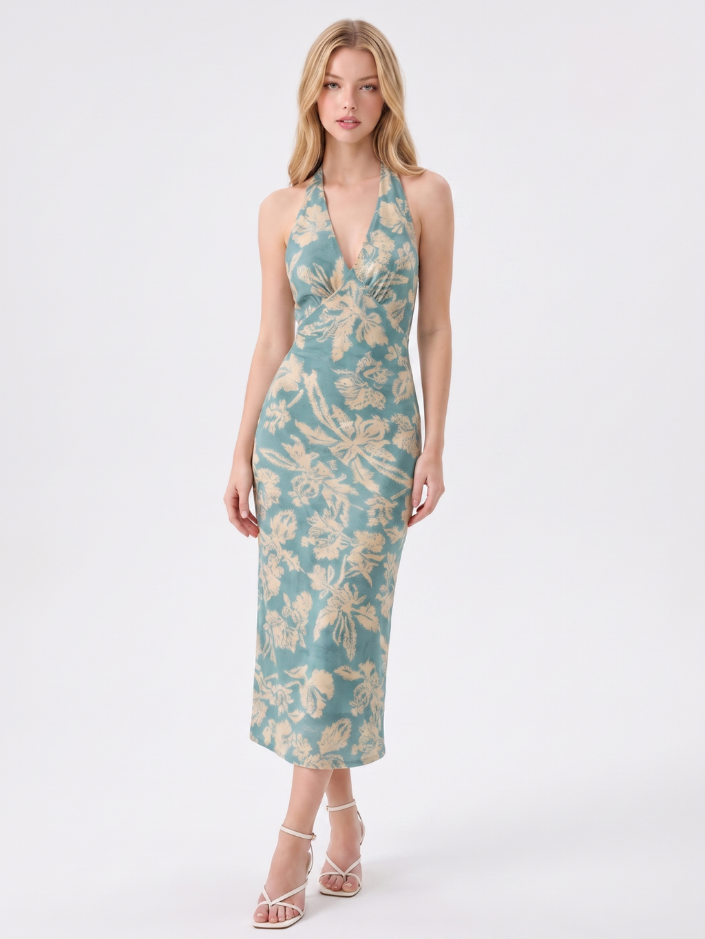 BRINLEY Women's Halter Neck Floral Print Backless Maxi Dress