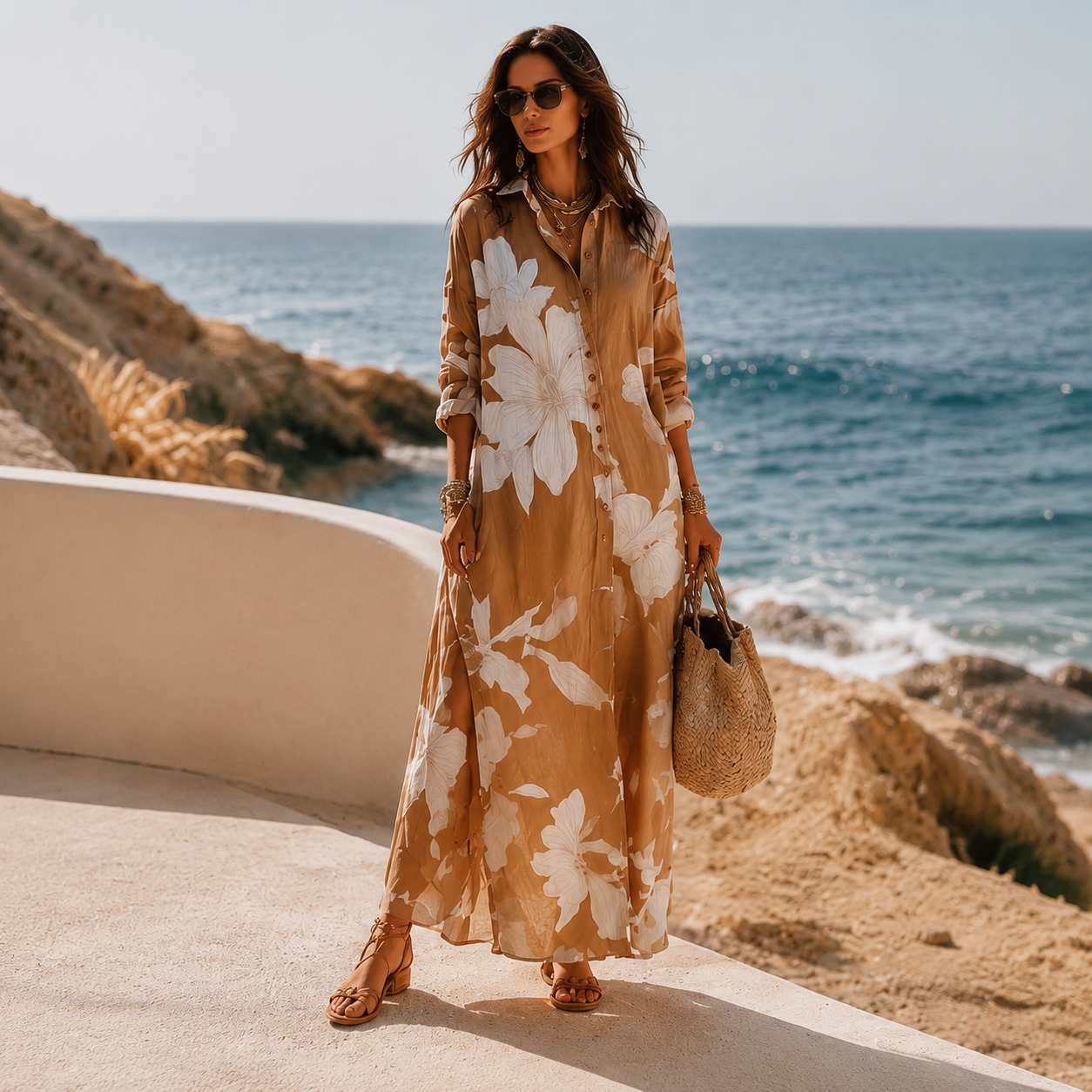 Amara Brown Floral Maxi Dress