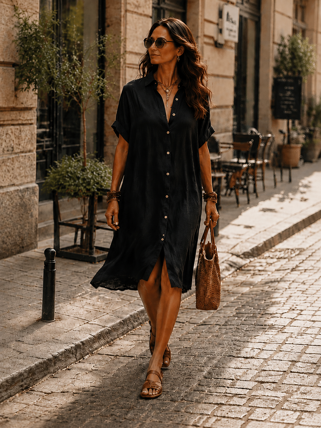 Jeyra Black Linen Midi Dress
