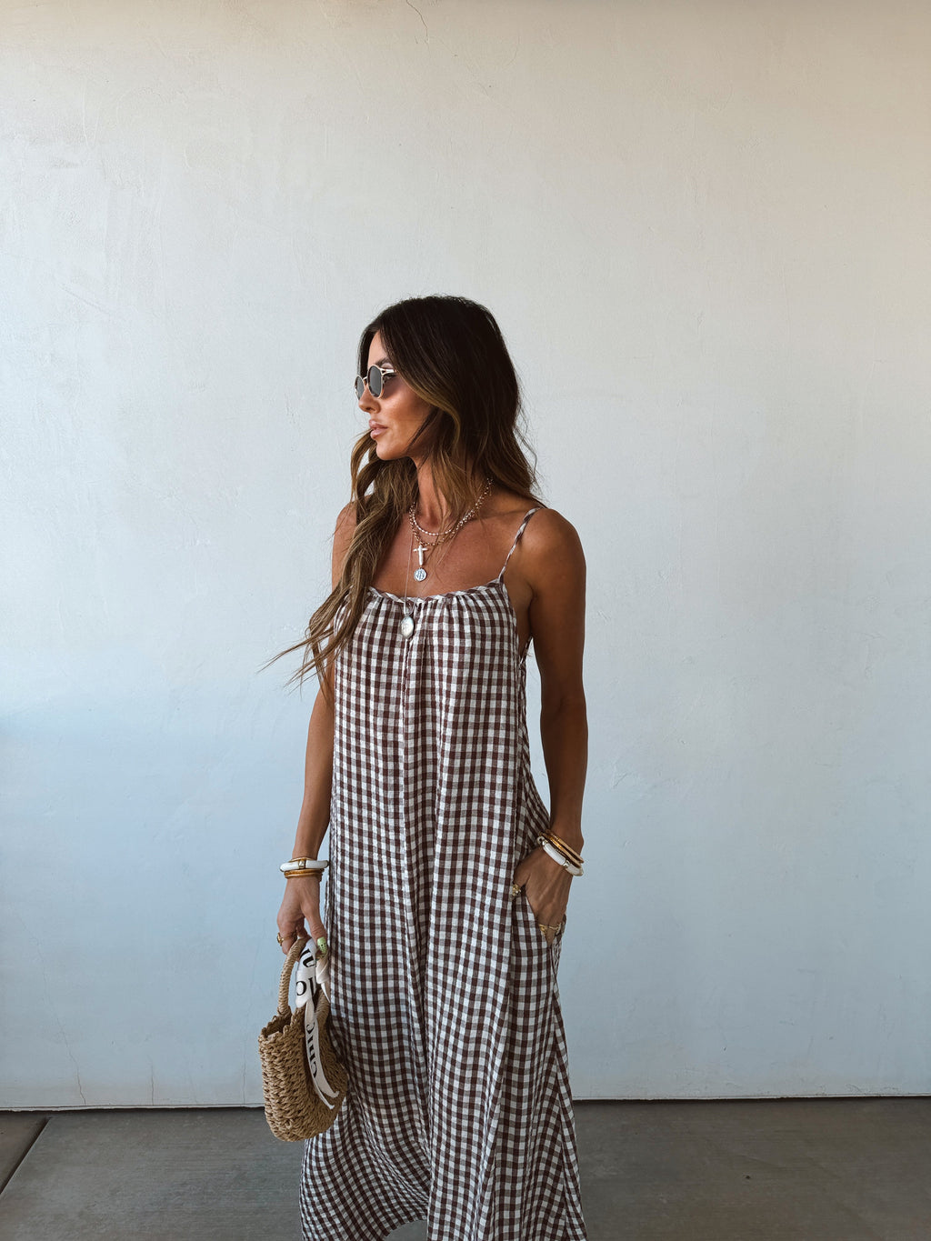 Sadie | Gingham Cotton Scoop-Neck Spaghetti Strap Maxi Dress