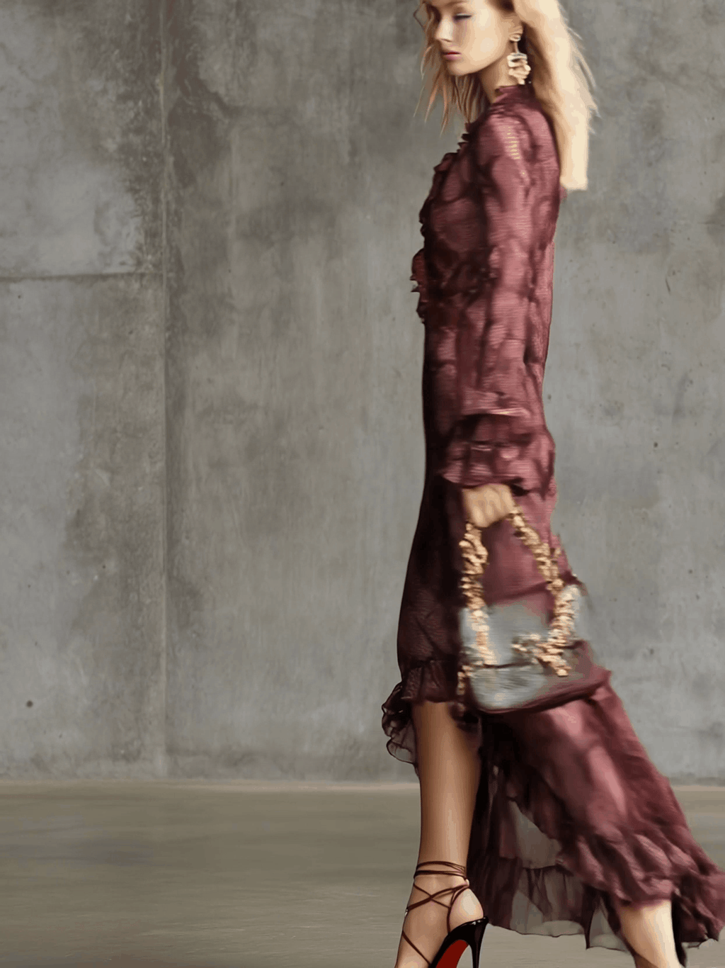 Blythe Burgundy Chiffon Ruffle Maxi Dress