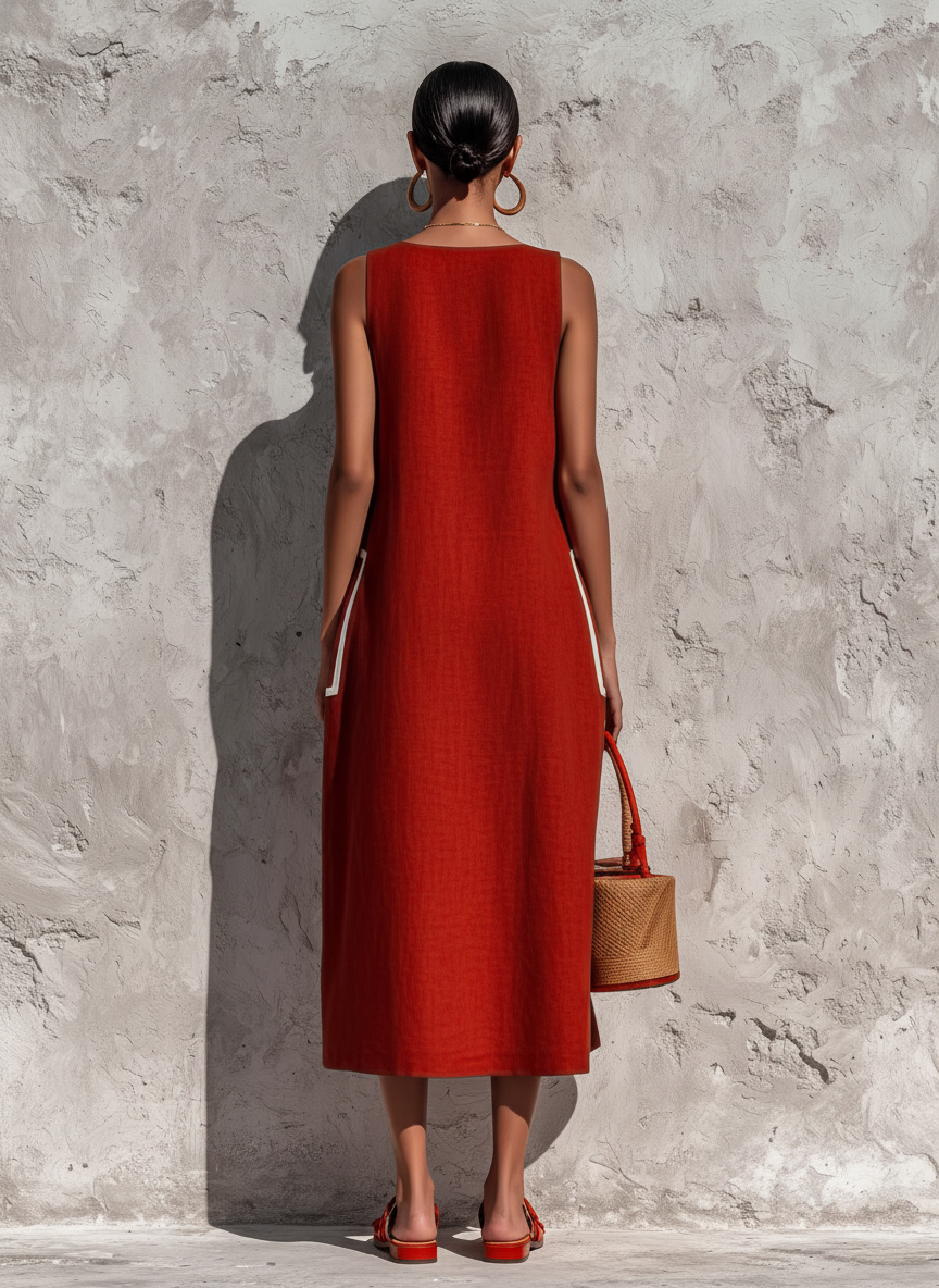 Eleanor White Linen Sleeveless Midi Dress