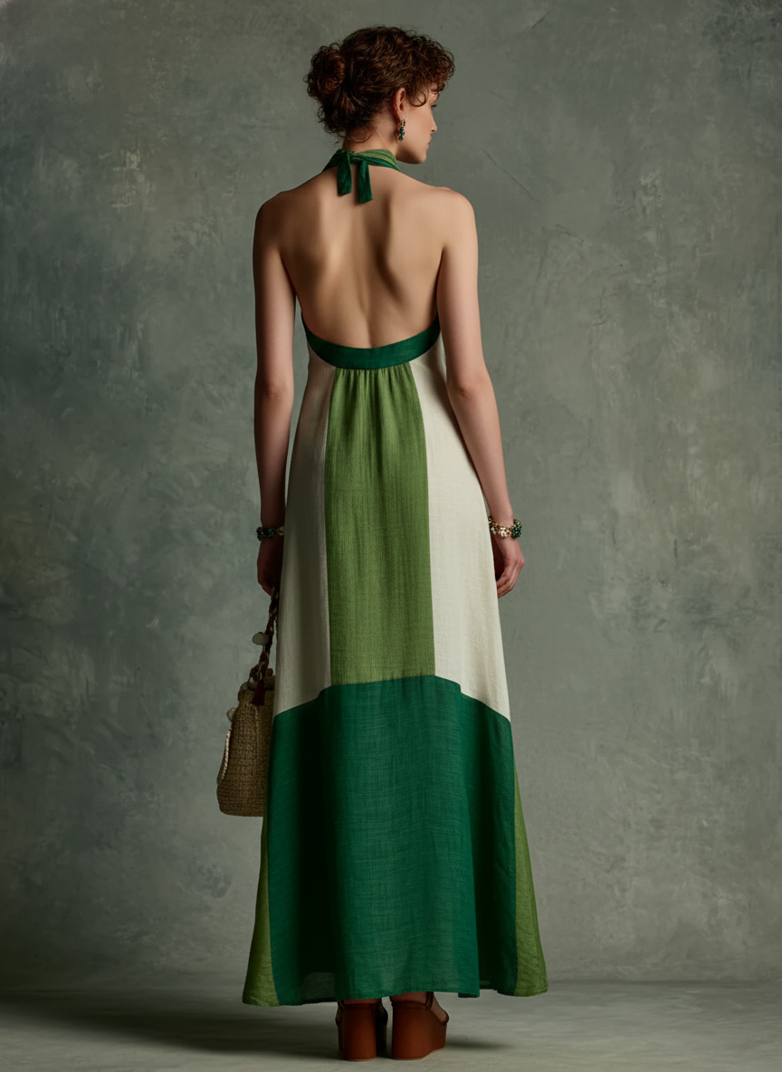 Posy White Linen Halter Maxi Dress