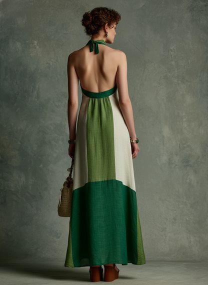 Posy White Linen Halter Maxi Dress