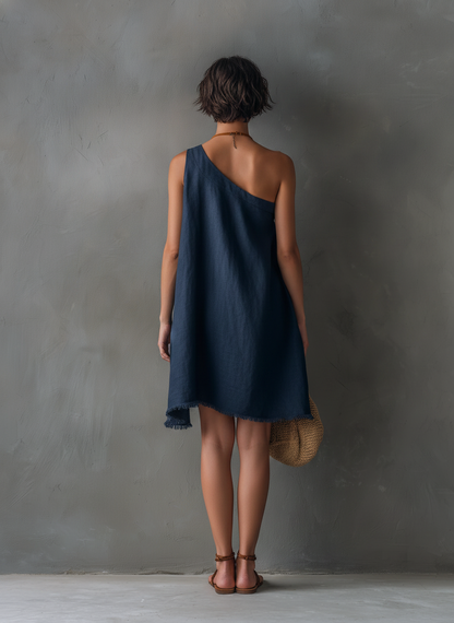 Helena Linen One Shoulder Mini Dress
