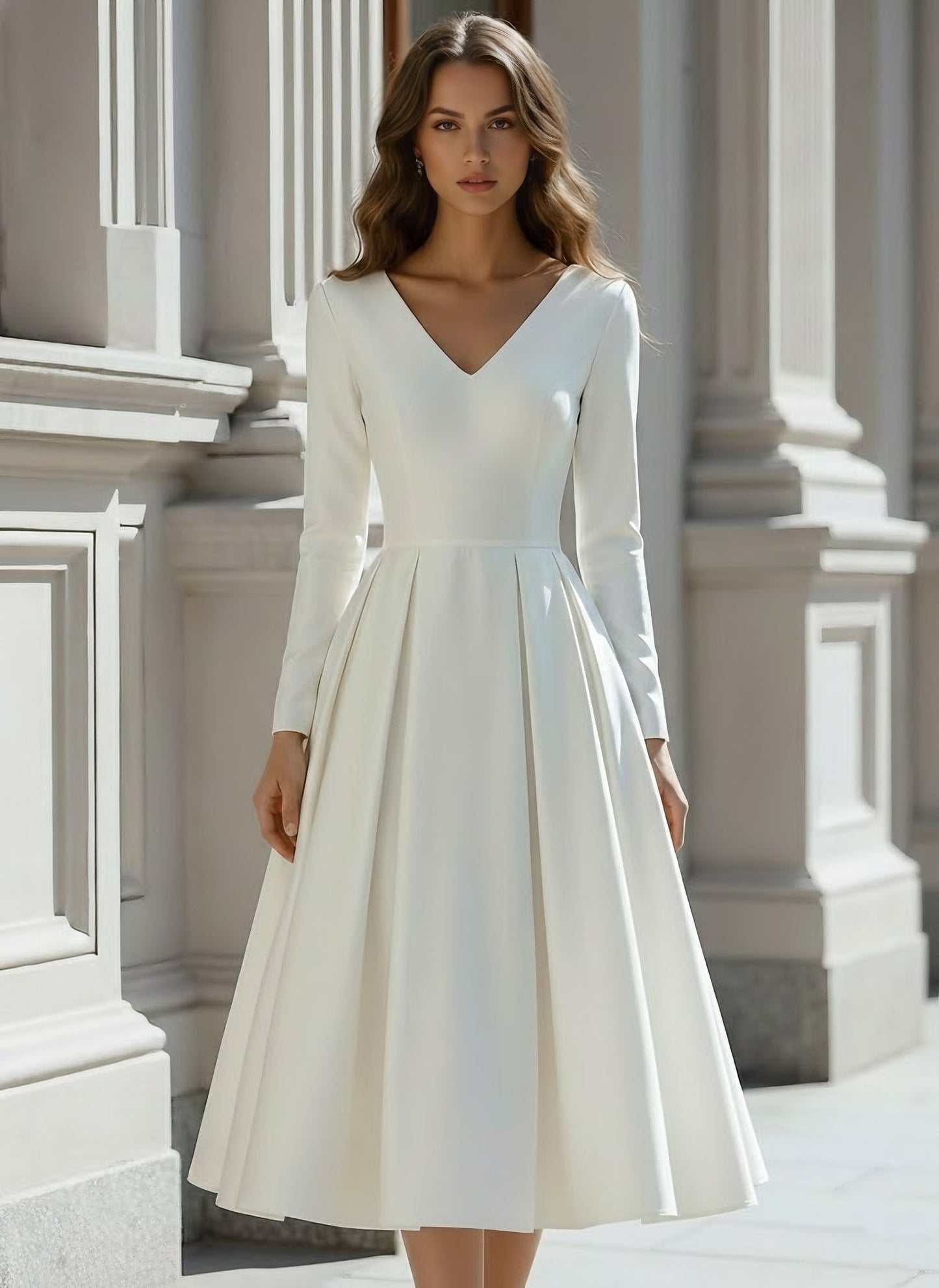 Carlotta Satin V-Neck Midi Dress